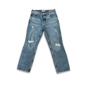 Wrangler High Rise Straight Leg Jeans Size 6 28 Distressed Cropped